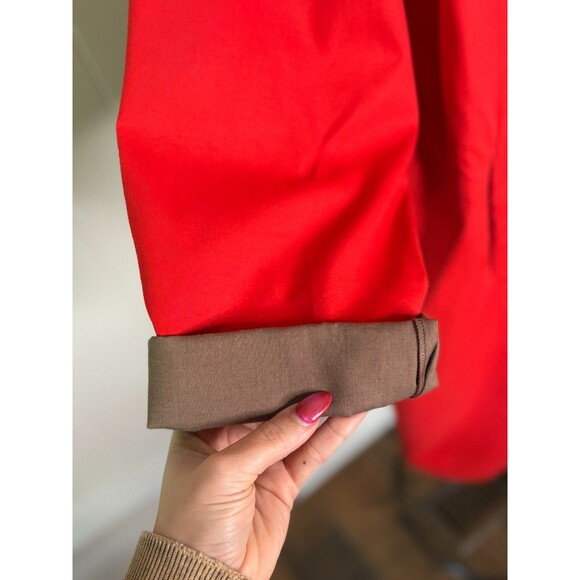 Eileen Fisher Women's Red Beige Trench Coat Medium Snap Rain Jacket - Picture 5 of 10